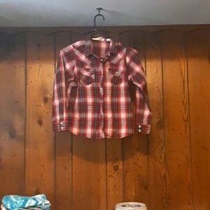 A red and white long sleeve shirt